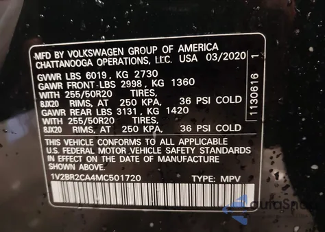 2021 Volkswagen Atlas 3.6L V6 Sel from USA, damaged, VIN 1V2BR2CA4MC501720